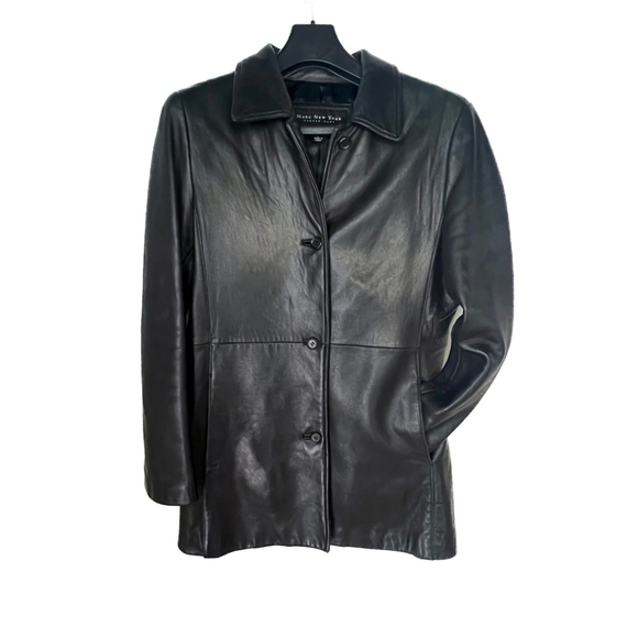 Marc New York Jackets & Blazers - Marc New York Women L Black Genuine Leather Jacket Coat | Pockets, Lined 90s Lux